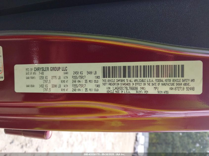 2009 Jeep Wrangler Unlimited X VIN: 1J4GA39179L786698 Lot: 43338179