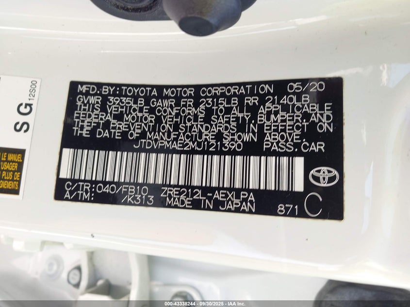 2021 TOYOTA COROLLA LE - JTDVPMAE2MJ121390