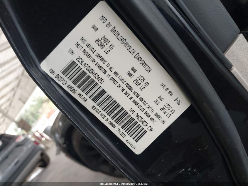 2006 Chrysler 300C Srt8 VIN: 2C3LA73W96H534951 Lot: 43338254