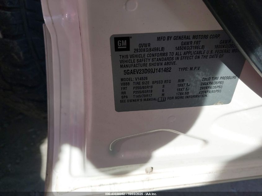 2009 Buick Enclave Cxl VIN: 5GAEV23D99J141482 Lot: 43338352