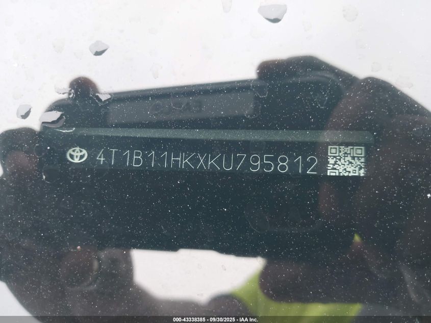 2019 Toyota Camry Xle VIN: 4T1B11HKXKU795812 Lot: 43338385