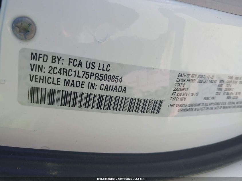 2023 Chrysler Pacifica Hybrid Touring L VIN: 2C4RC1L75PR509854 Lot: 43338438