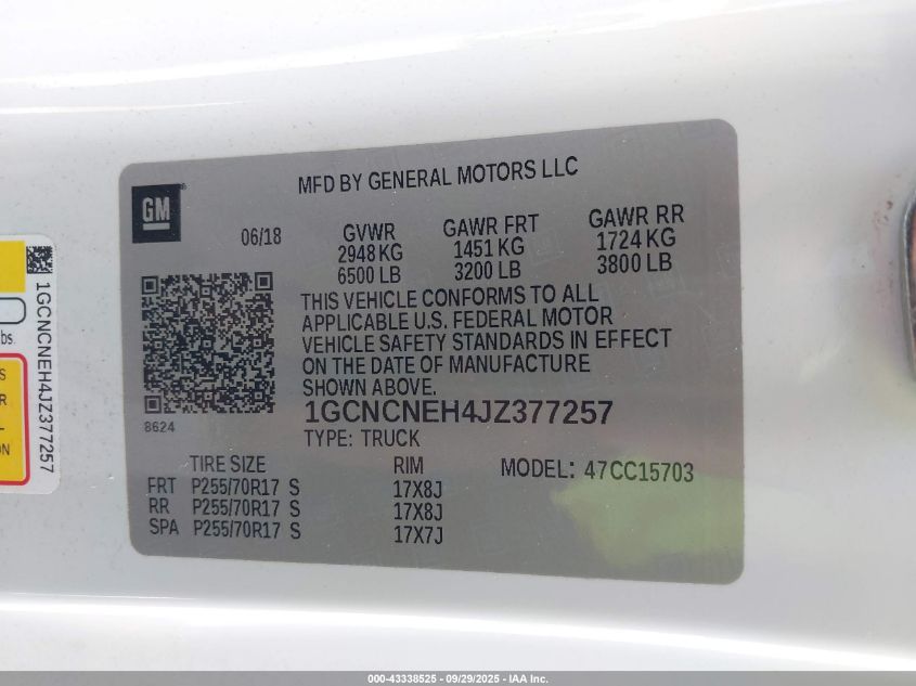 2018 Chevrolet Silverado 1500 Wt VIN: 1GCNCNEH4JZ377257 Lot: 43338525