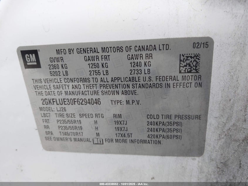 2015 GMC TERRAIN DENALI - 2GKFLUE30F6294046