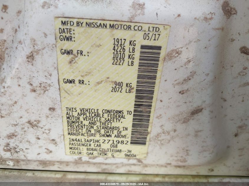 2017 Nissan Altima 2.5 S VIN: 1N4AL3AP1HC271982 Lot: 43338579