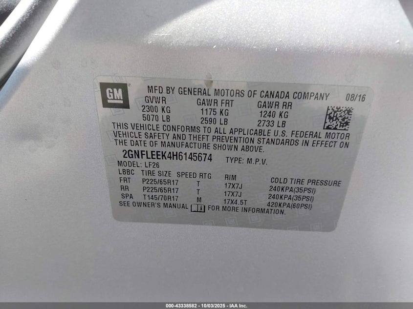 2017 Chevrolet Equinox Ls VIN: 2GNFLEEK4H6145674 Lot: 43338582