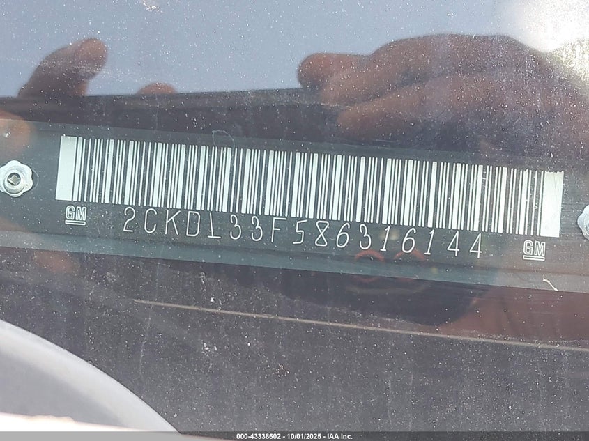 2008 Pontiac Torrent VIN: 2CKDL33F586316144 Lot: 43338602