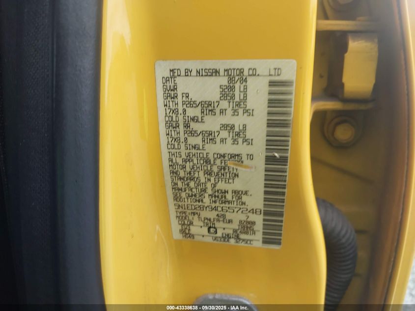 2004 Nissan Xterra Se VIN: 5N1ED28Y94C657248 Lot: 43338638