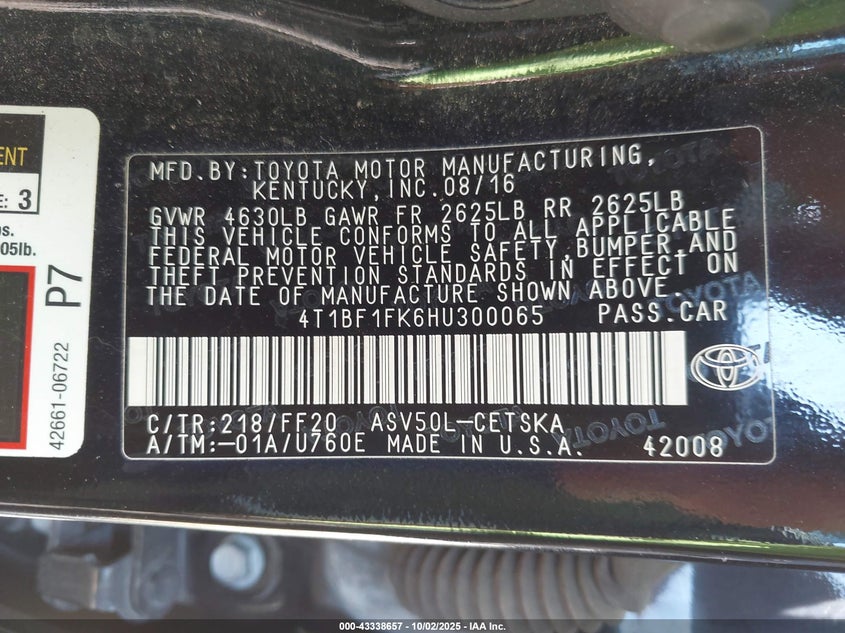 2017 TOYOTA CAMRY SE - 4T1BF1FK6HU300065