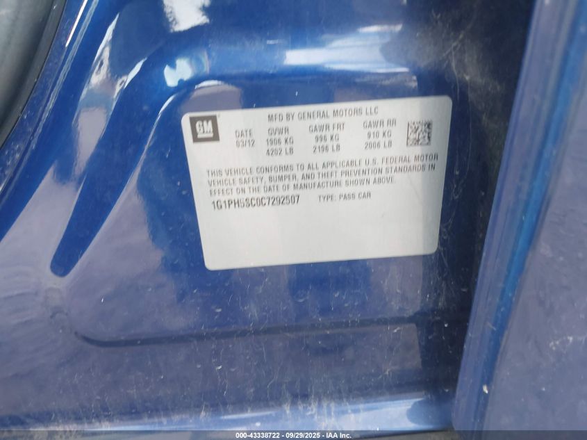 2012 Chevrolet Cruze Ltz VIN: 1G1PH5SC0C7292507 Lot: 43338722