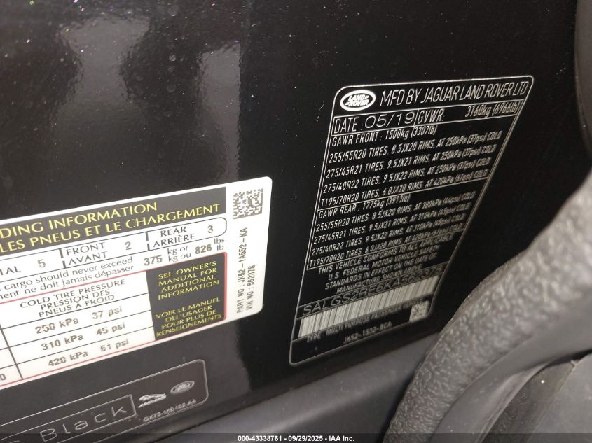 2019 Land Rover Range Rover 5.0L V8 Supercharged VIN: SALGS2RE6KA562378 Lot: 43338761