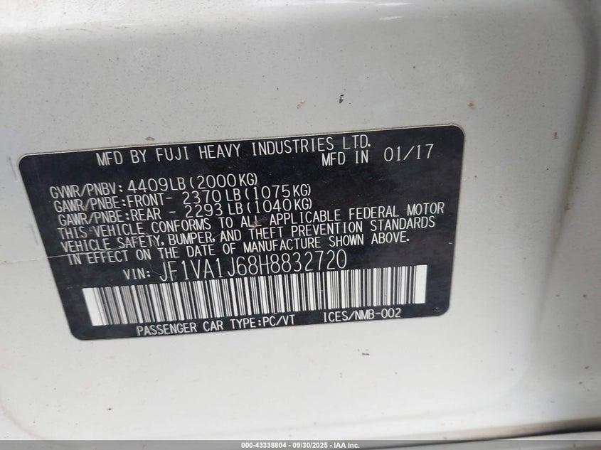 2017 SUBARU WRX LIMITED - JF1VA1J68H8832720