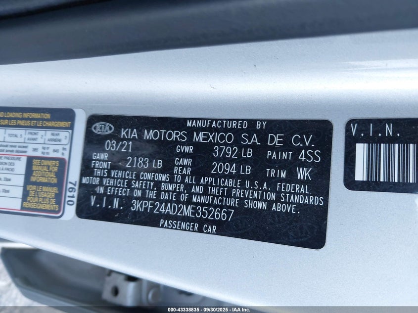 2021 KIA FORTE LXS - 3KPF24AD2ME352667