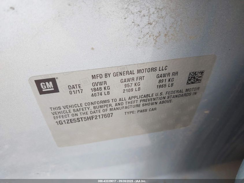 2017 Chevrolet Malibu 1Lt VIN: 1G1ZE5ST5HF217607 Lot: 43339017