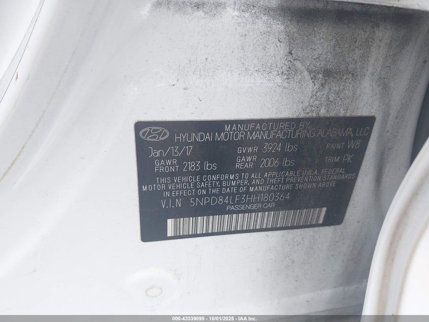 2017 HYUNDAI ELANTRA SE - 5NPD84LF3HH180364