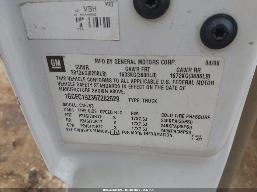 2006 Chevrolet Silverado 1500 Work Truck VIN: 1GCEC19Z36Z282529 Lot: 43339124