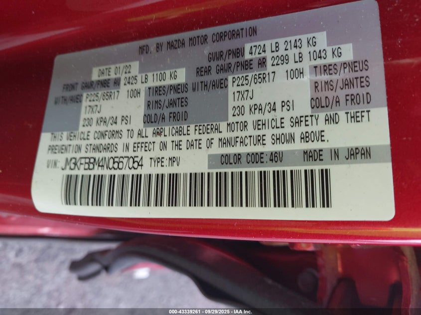 2022 Mazda Cx-5 2.5 S Select VIN: JM3KFBBM4N0567054 Lot: 43339261