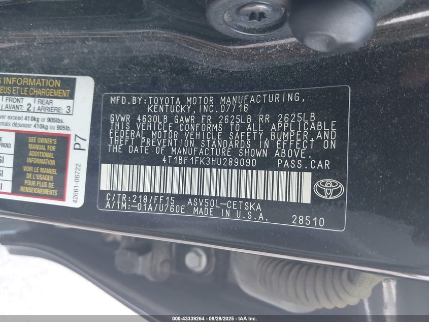 2017 TOYOTA CAMRY SE - 4T1BF1FK3HU289090