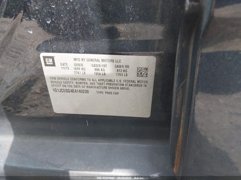 2014 Chevrolet Sonic Lt Auto VIN: 1G1JC5SG4E4140208 Lot: 43339267