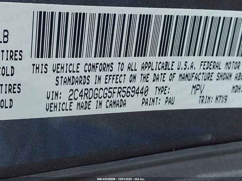 2015 Dodge Grand Caravan Sxt VIN: 2C4RDGCG5FR569440 Lot: 43339296