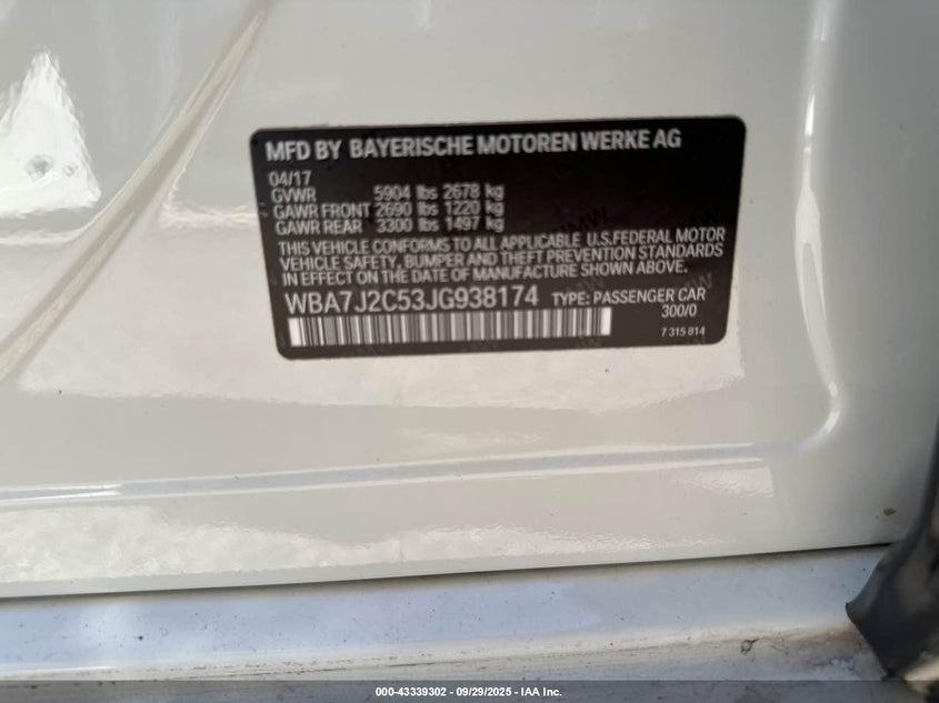 2018 BMW 740E XDRIVE IPERFORMANCE - WBA7J2C53JG938174