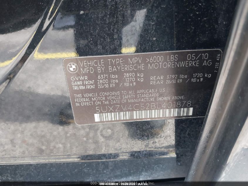 2011 BMW X5 xDrive35I/xDrive35I Premium/xDrive35I Sport Activity VIN: 5UXZV4C52BL401878 Lot: 43339338