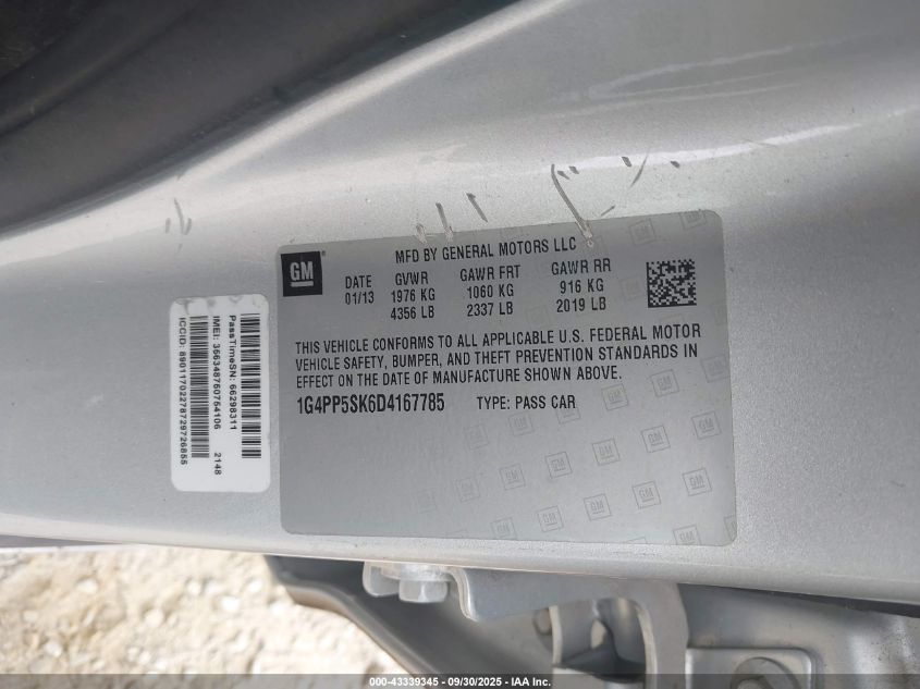 2013 Buick Verano VIN: 1G4PP5SK6D4167785 Lot: 43339345