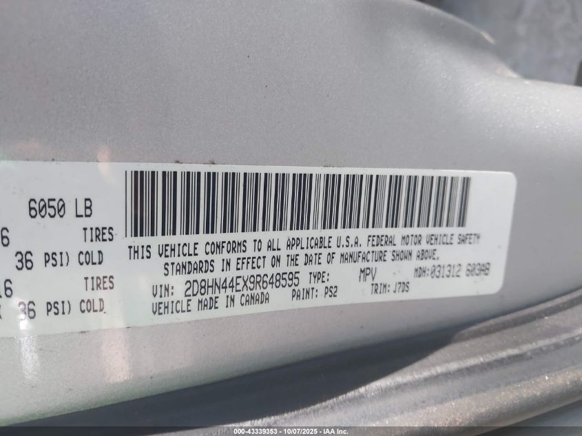 2009 Dodge Grand Caravan Se VIN: 2D8HN44EX9R648595 Lot: 43339353