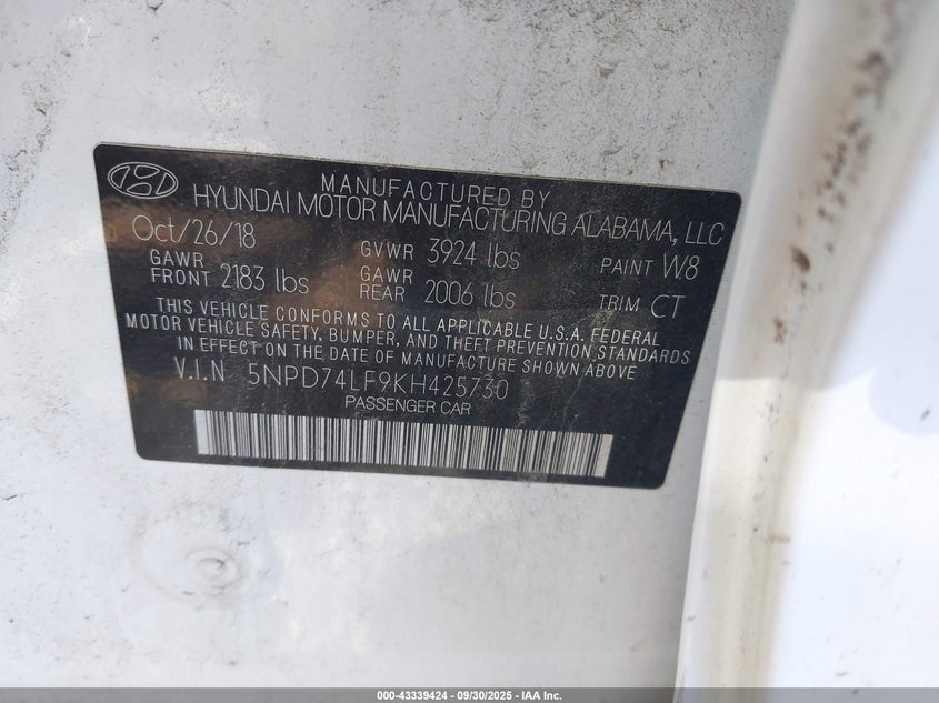 2019 HYUNDAI ELANTRA SE - 5NPD74LF9KH425730