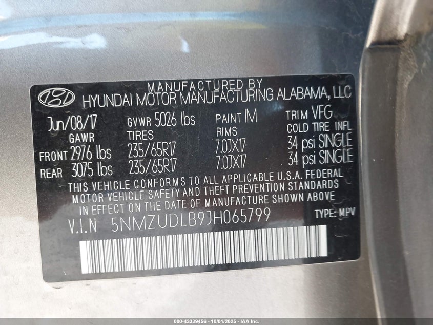 2018 HYUNDAI SANTA FE SPORT 2.4L - 5NMZUDLB9JH065799