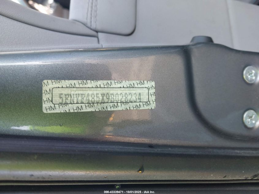 2009 Honda Pilot Ex-L VIN: 5FNYF485X9B028234 Lot: 43339471