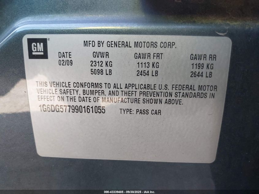 2009 Cadillac Cts Standard VIN: 1G6DG577990161055 Lot: 43339485