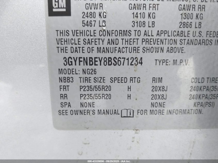 2011 Cadillac Srx Performance Collection VIN: 3GYFNBEY8BS671234 Lot: 43339596