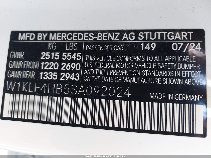 2025 MERCEDES-BENZ E 350 - W1KLF4HB5SA092024