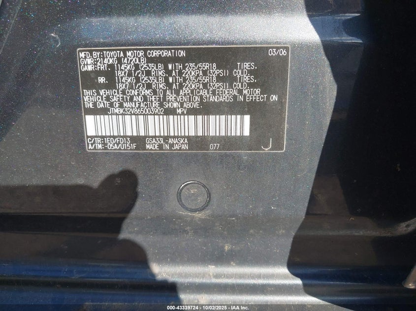 2006 Toyota Rav4 Sport V6 VIN: JTMBK32V865003902 Lot: 43339724