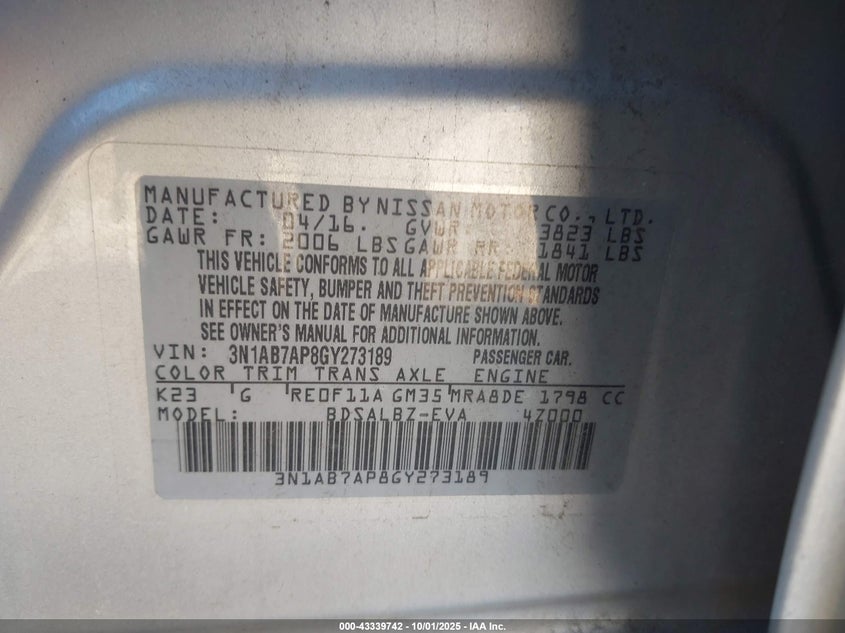 2016 NISSAN SENTRA S - 3N1AB7AP8GY273189