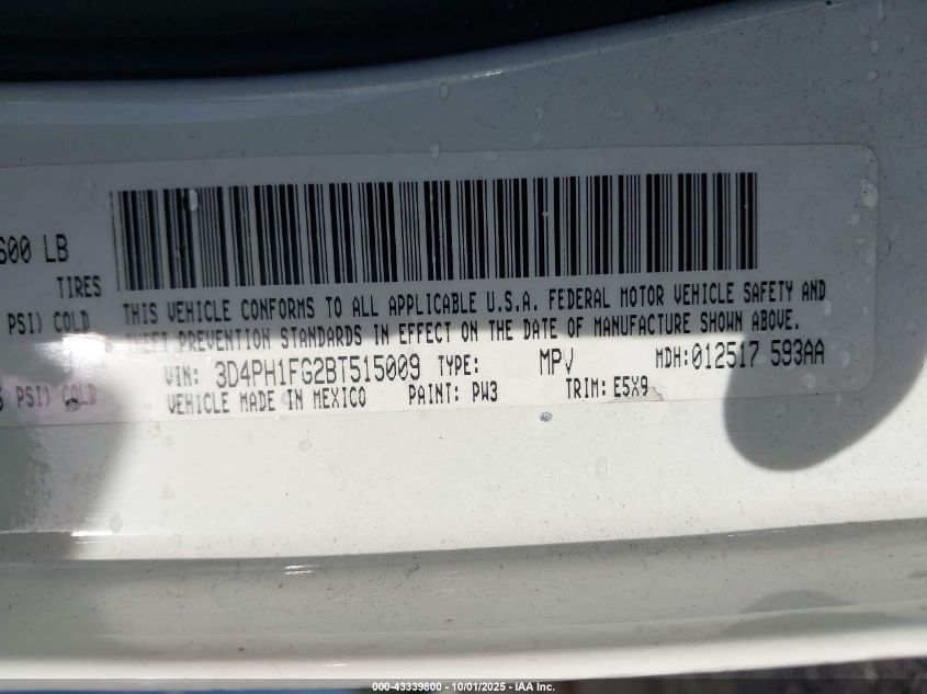 2011 Dodge Journey Mainstreet VIN: 3D4PH1FG2BT515009 Lot: 43339800