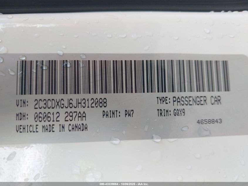2018 Dodge Charger R/T Scat Pack Rwd VIN: 2C3CDXGJ6JH312088 Lot: 43339864