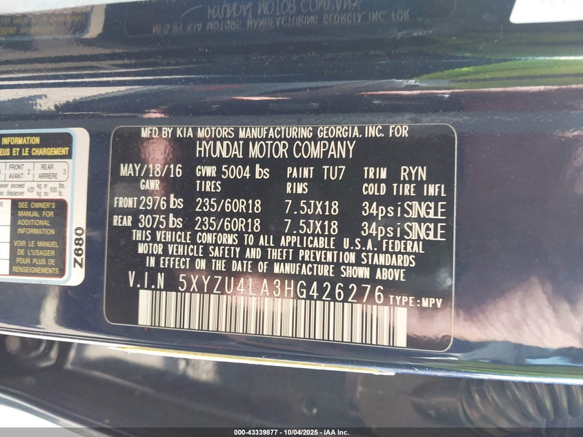 2017 HYUNDAI SANTA FE SPORT 2.0T - 5XYZU4LA3HG426276