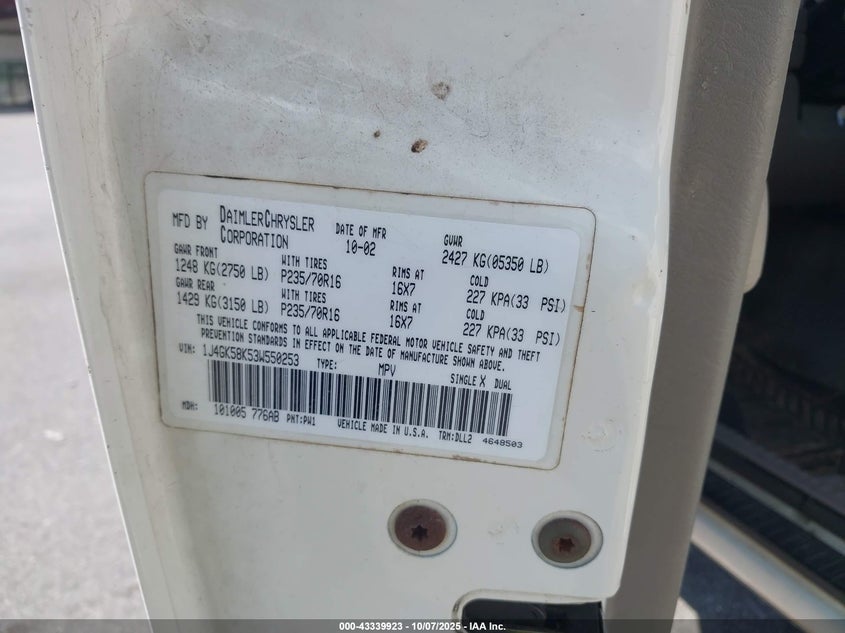 2003 Jeep Liberty Limited Edition VIN: 1J4GK58K53W550253 Lot: 43339923