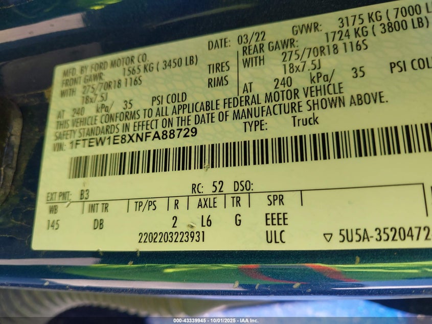 2022 FORD F-150 TREMOR - 1FTEW1E8XNFA88729