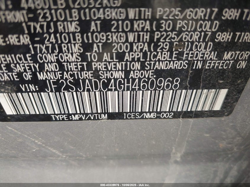 2016 SUBARU FORESTER 2.5I PREMIUM JF2SJADC4GH460968