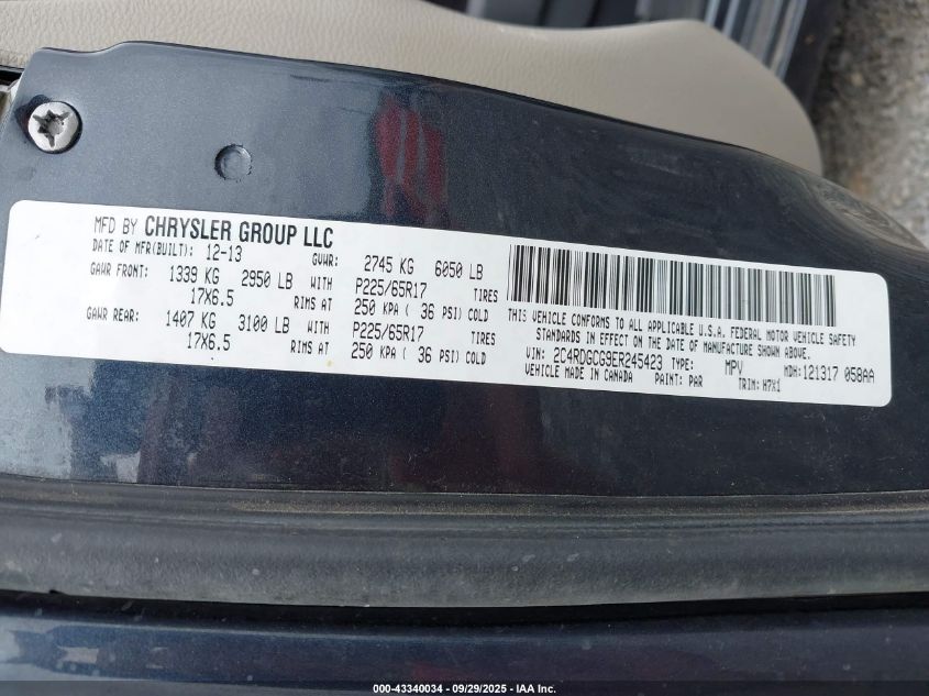 2014 Dodge Grand Caravan Sxt VIN: 2C4RDGCG9ER245423 Lot: 43340034