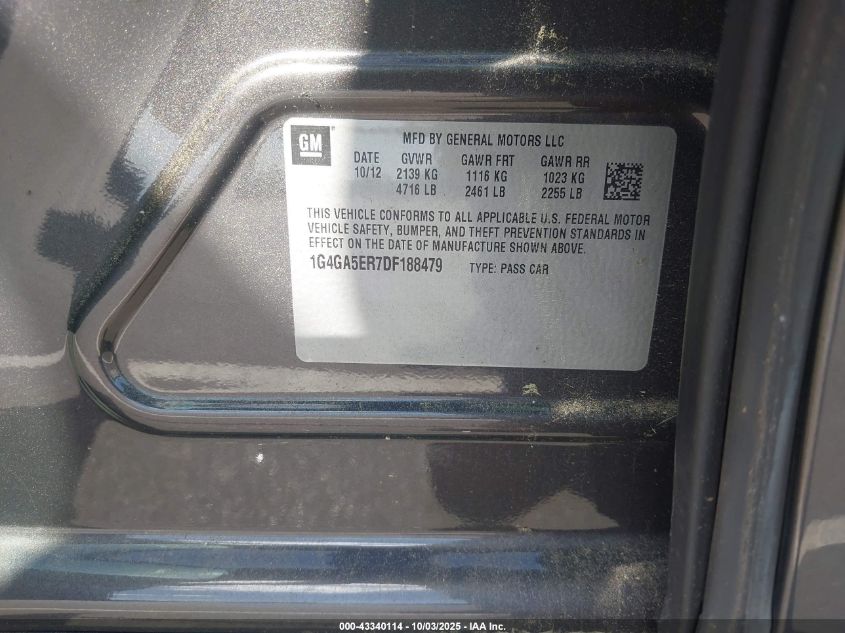 2013 Buick Lacrosse VIN: 1G4GA5ER7DF188479 Lot: 43340114