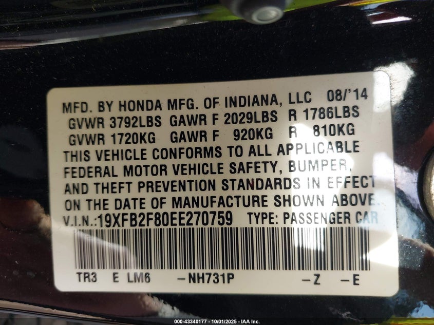 2014 HONDA CIVIC EX - 19XFB2F80EE270759