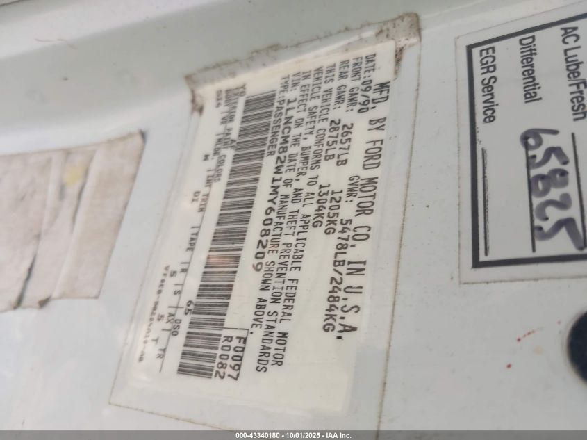 1991 Lincoln Town Car Signature VIN: 1LNCM82W1MY608209 Lot: 43340180