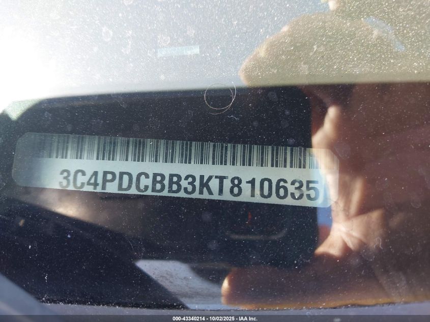 2019 Dodge Journey Se VIN: 3C4PDCBB3KT810635 Lot: 43340214