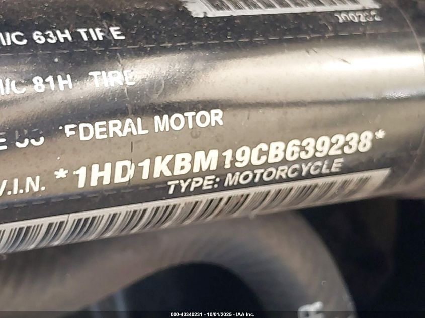 2012 Harley-Davidson Flhx Street Glide VIN: 1HD1KBM19CB639238 Lot: 43340231