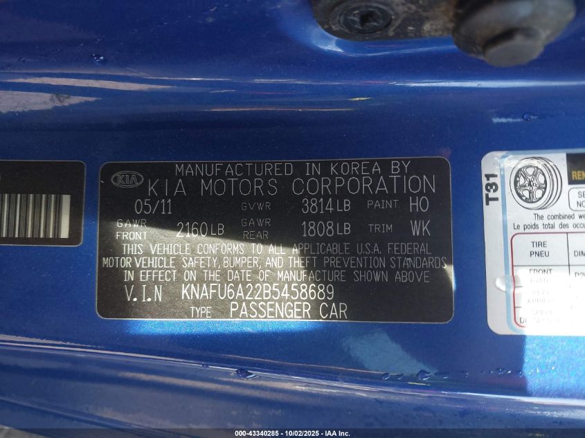 2011 Kia Forte Koup Ex VIN: KNAFU6A22B5458689 Lot: 43340285