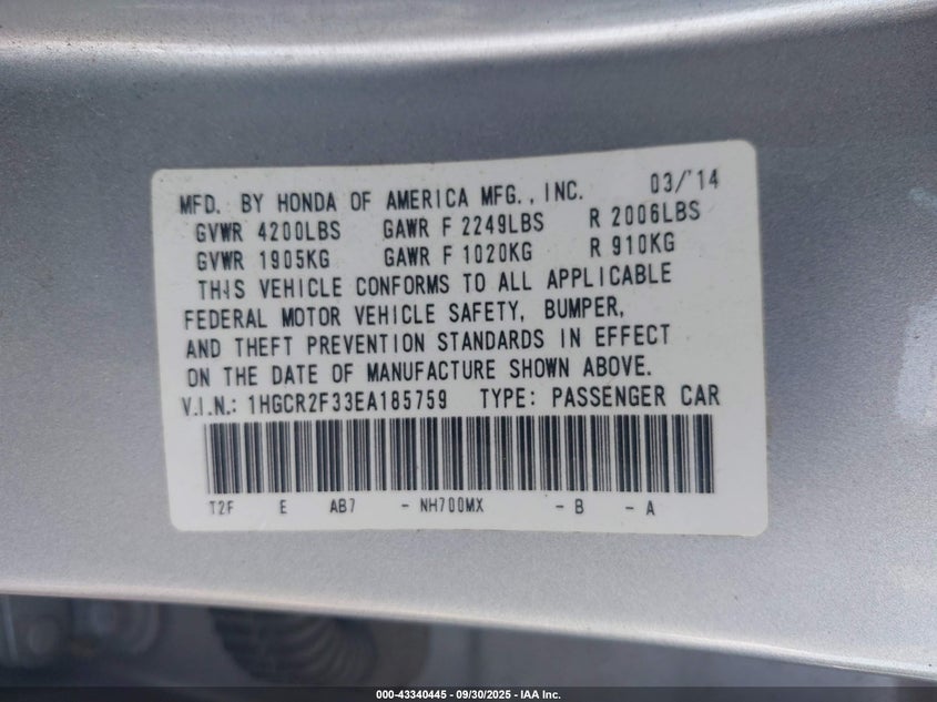 2014 HONDA ACCORD LX - 1HGCR2F33EA185759